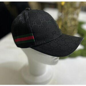 Unisex Black Monogram Baseball Cap with Adjustable Leather Strap